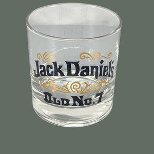 Jack Daniel's Old No. 7 Whiskey Old Fashioned Low Ball Rock Glass Gold Black